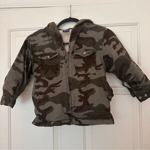 Vintage Basic Editions Camo Camouflage Hooded Jacket Sherpa Lined Kids Size 4 5